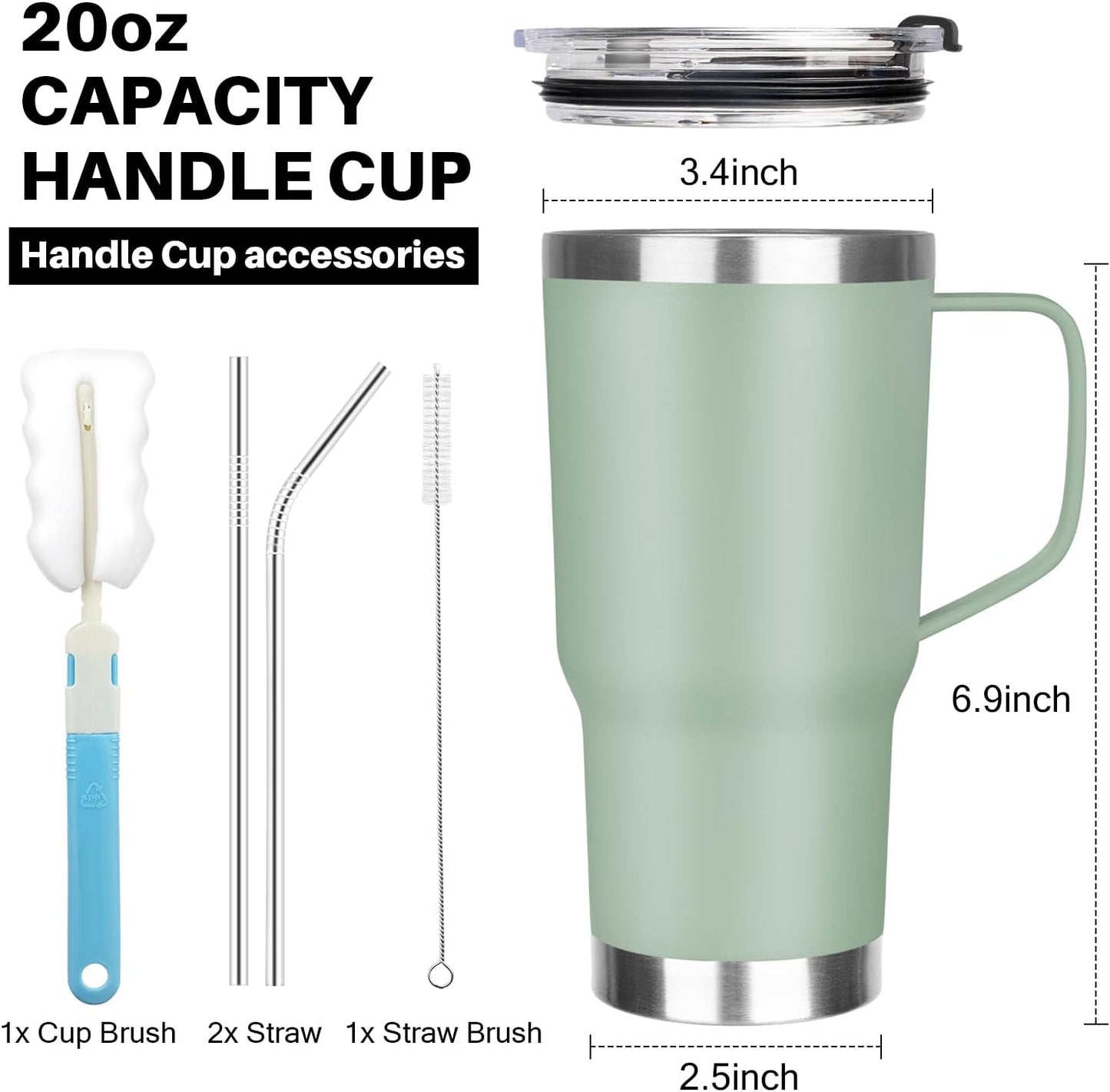 20 oz Tumbler with Handle, Stainless Steel Insulated Tumbler with Lid and Straw, Double Wall Vacuum Coffee Mug Tumbler, Insulated Coffee Thermal Cup for Cold and Hot (Light Purple)