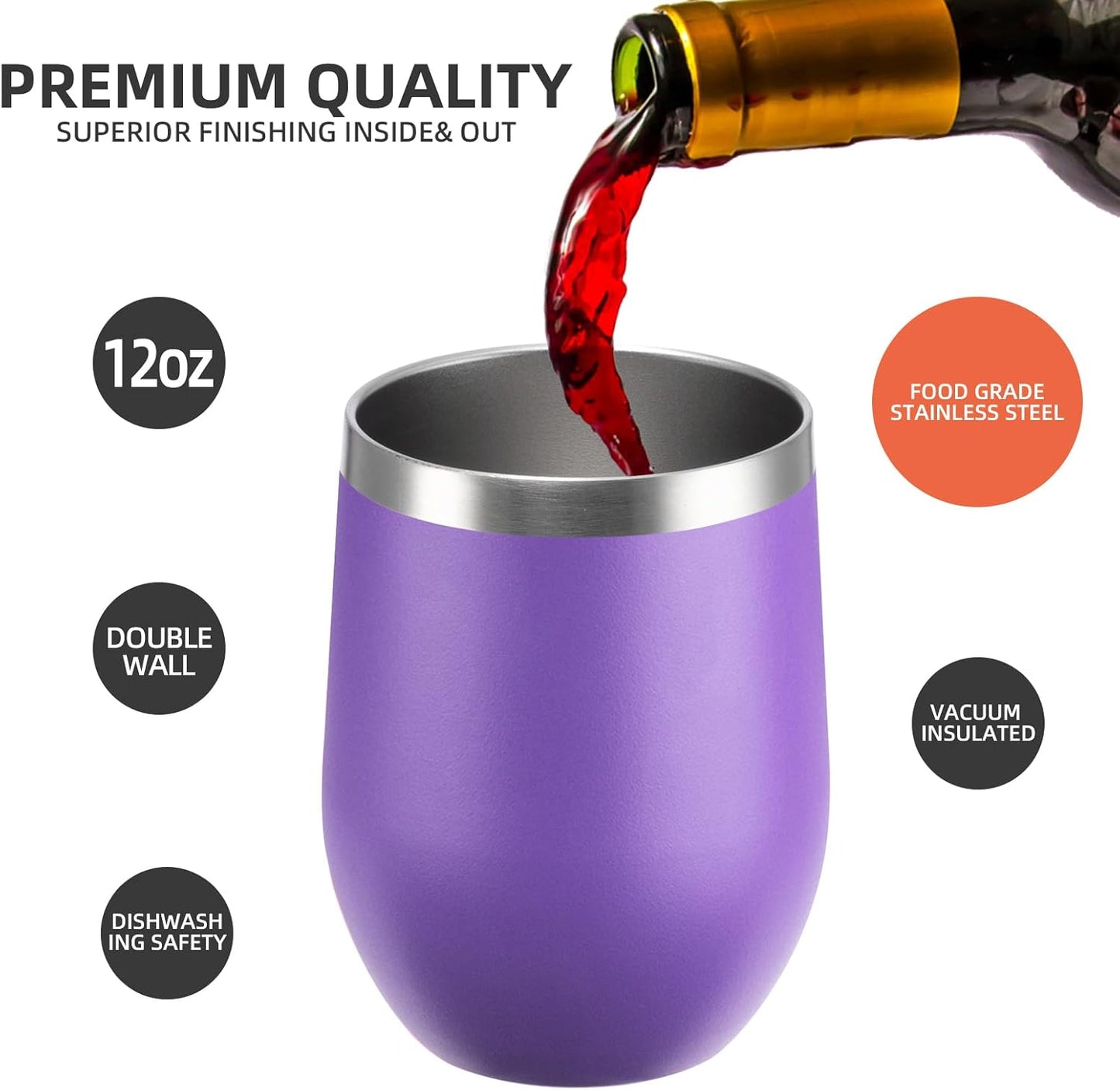 12 oz Insulated Wine Tumbler with Lid and Straw,Stainless Steel Stemless Wine Tumbler Glasses Double Wall Vacuum Wine Cups Tumbler for Coffee,Champaign,Cocktail,Office（Silver,1）