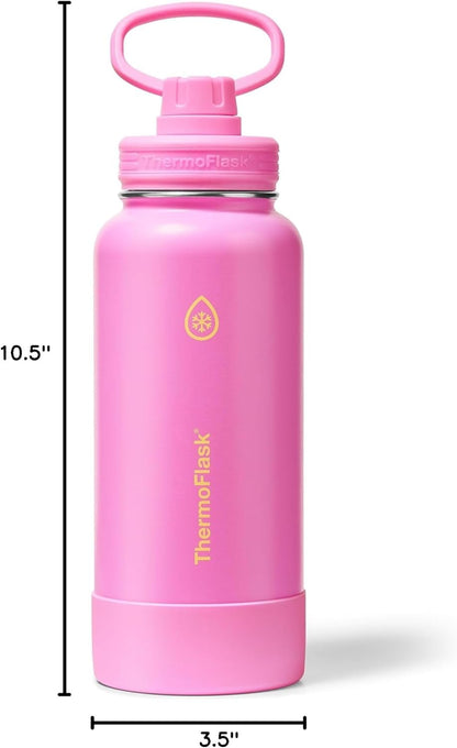 ThermoFlask Insulated Water Bottle with Spout Lid (24 oz, Lemonade Stand) - Leakproof, Stainless Steel Water Bottle for Cold & Hot Drinks, Travel & Daily Hydration
