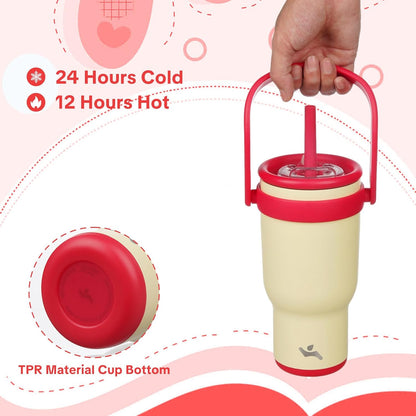 Konokyo 30 oz Tumbler with Side Handle, Insulated Water Bottle with Straw and 2 in 1 Lid, Stainless Steel Cup Travel Coffee Mug for Sports Office Gym,Purple