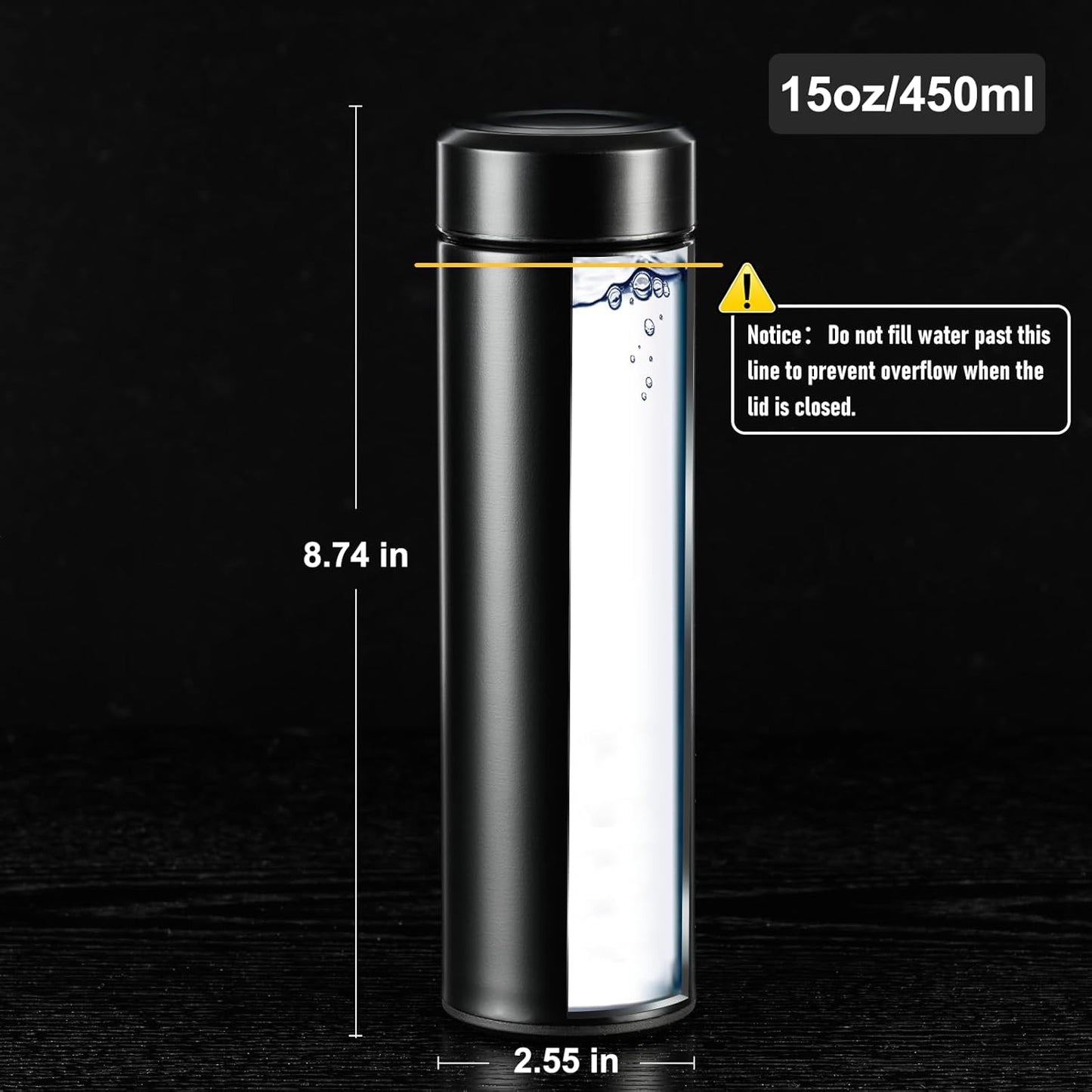 PARACITY Insulated Water Bottle,15 oz Stainless Steel Thermo, Double Wall Vacuum Water Bottle, Metal Water Bottle Keeps Hot for 12 Hrs, Cold for 24 Hrs, for Coffee, Drinks