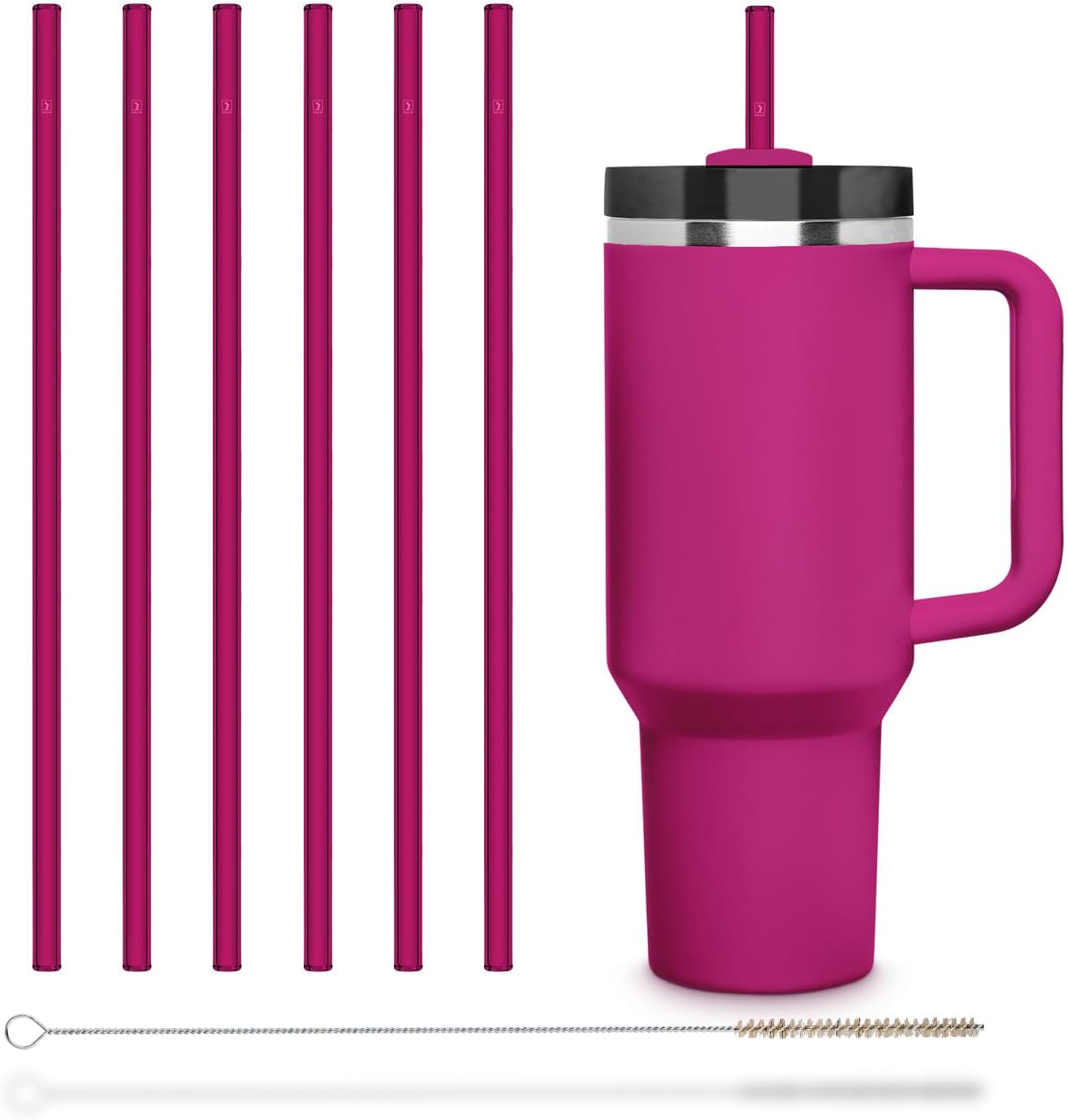 Halm Glass Straws - 6 Long 12 inch Bent Stanley Cup Replacement Drinking Straws + Plastic-Free Cleaning Brush - Perfect for Bottles & Quencher - Made in Germany - Dishwasher Safe - Eco-Friendly