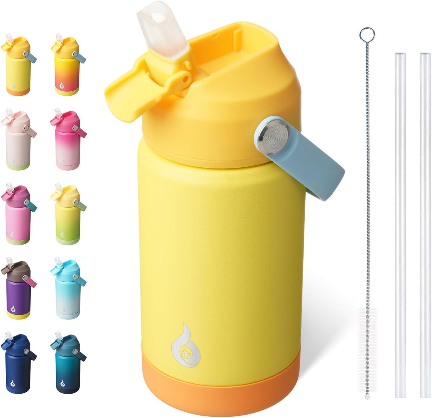BJPKPK Insulated Water Bottle with Straw Lid, 18oz Thermo Water Bottles with Soft Nozzle, Flex Handle & Non-slip Boot, BPA Free Leak Proof Stainless Steel Metal Thermo, Tumblers, Cups,Sea Salt