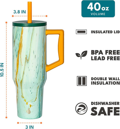 Elemental 32 oz 100% Leak Proof Tumbler with Handle & Straw - Stainless Steel Double Wall Insulated Tumbler for Hot and Cold Beverages - Travel Coffee Mug with Sip & Straw Lid - White - Colors A