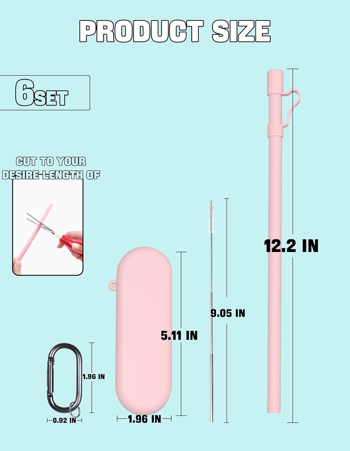 Doboli Reusable Straws with Case,12 inch Long Silicone Reusable Straws with Case, Portable Straw Foldable Drinking Travel Straw, Compatible with Stanley Owala 40 oz 30 oz Cup Tumbler 3 Set