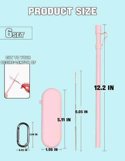 Doboli Reusable Straws with Case,12 inch Long Silicone Reusable Straws with Case, Portable Straw Foldable Drinking Travel Straw, Compatible with Stanley Owala 40 oz 30 oz Cup Tumbler 3 Set