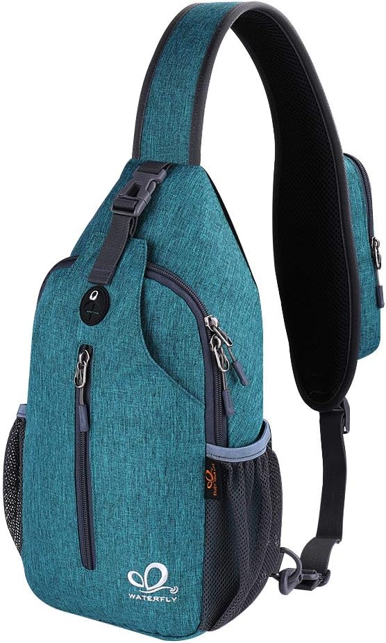 WATERFLY Crossbody Sling Backpack Sling Bag Travel Hiking Chest Bag Daypack (Black)