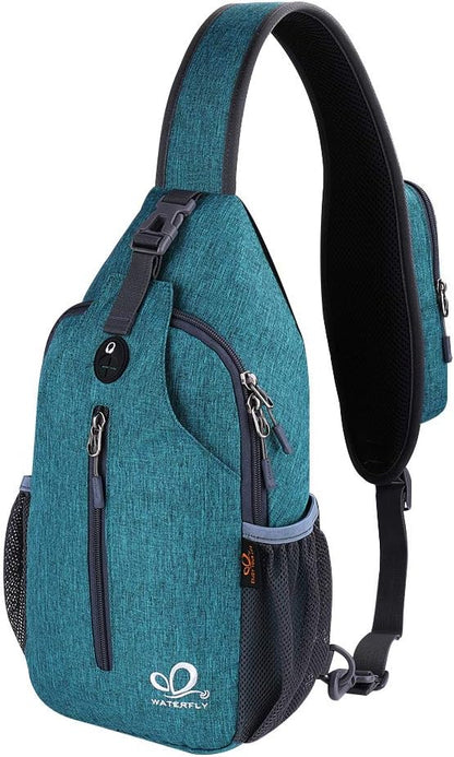 WATERFLY Crossbody Sling Backpack Sling Bag Travel Hiking Chest Bag Daypack (Black)