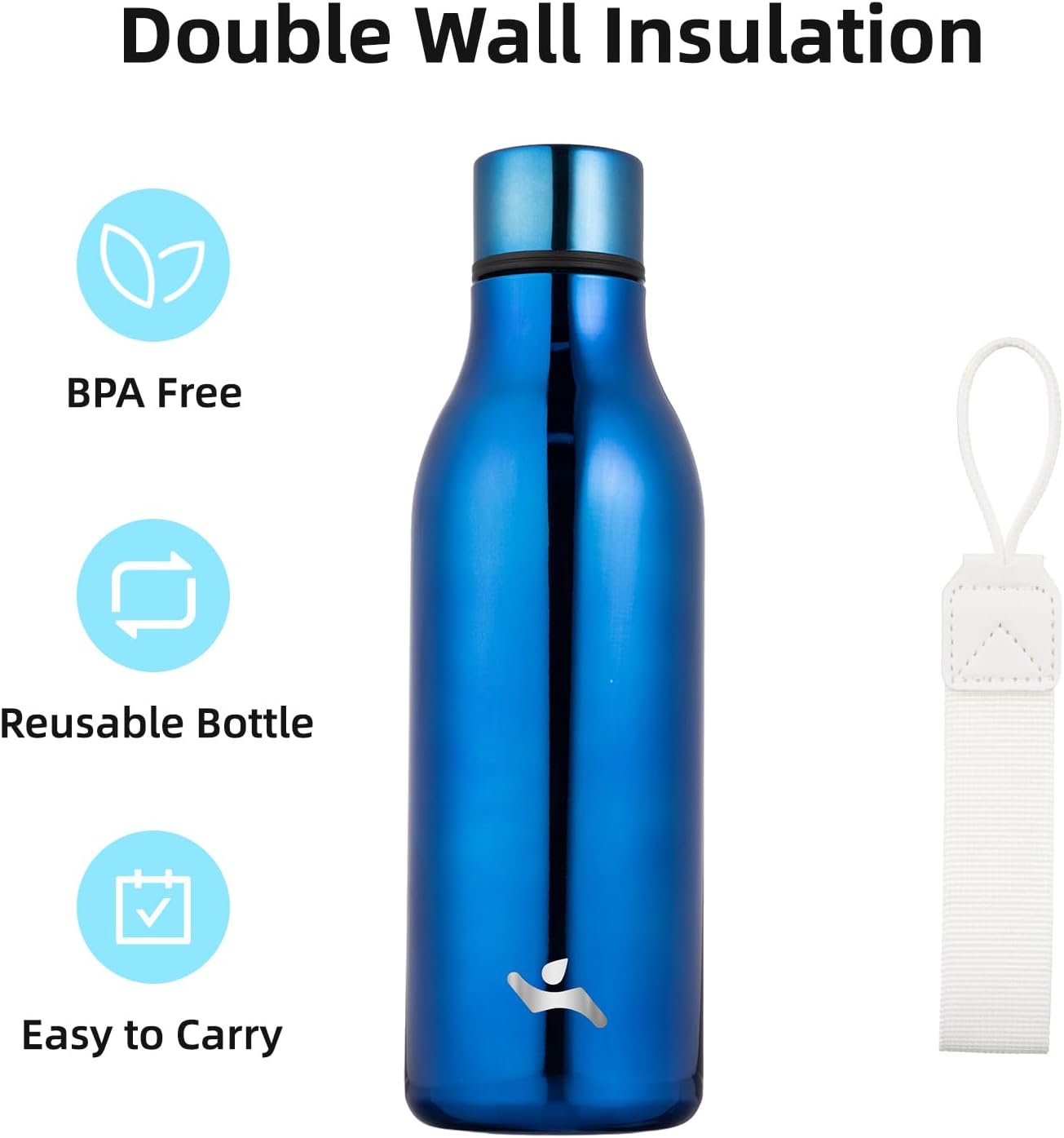 Konokyo Insulated Water Bottle with Strap,18 oz Double Wall Stainless Steel Vacuum Bottles Metal Water Flask,Macaron Green - Colors A