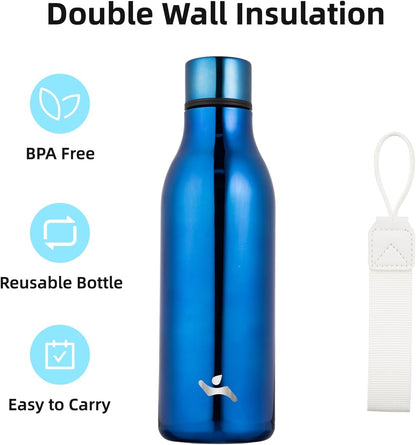 Konokyo Insulated Water Bottle with Strap,18 oz Double Wall Stainless Steel Vacuum Bottles Metal Water Flask,Macaron Green - Colors A