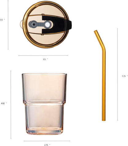 BLUEPOLAR 13oz/400ml Tumbler Water Glass, Cups with Straw and Lid Sealed Carry on for Coffee, Iced Tea, Thick Wall Insulated Glass Cup (Amber)…