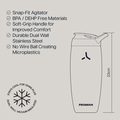 Promixx Pursuit Insulated Shaker Bottle – 18oz Double-Wall Stainless Steel Protein Mixer with Snap-Fit Agitator for Smooth Ice-Cold Shakes – Leak-Proof Gym Shaker Cup for Fitness – Midnight Blue