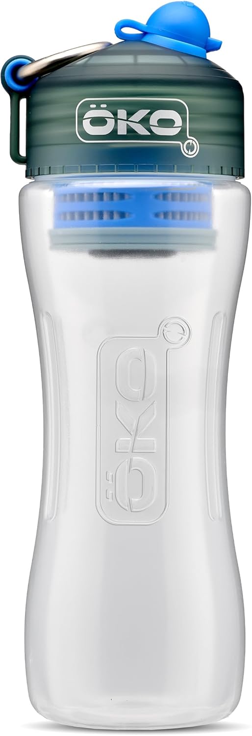 OKO H2O Purification Water Bottle with Advanced Filtration, Portable Water Filter Bottle for Travel, Hiking & On the Go, BPA-Free Reusable Bottle, Long Lasting 100 Gallon Filter, 22 Oz