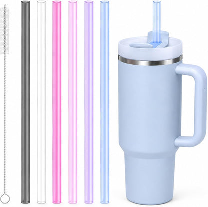 Joshey 12 Inch Tritan Replacement Straws for Stanley 40oz Tumbler - 6 Pack Reusable Long Straws with Cleaning Brush, Fits 30oz & 40oz Stanley Cup Accessories, BPA-Free (6 Colors)