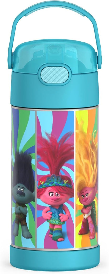 THERMOS FUNTAINER Water Bottle with Straw - 12 Ounce - Kids Stainless Steel Vacuum Insulated Water Bottle with Lid, Bluey - Colors A