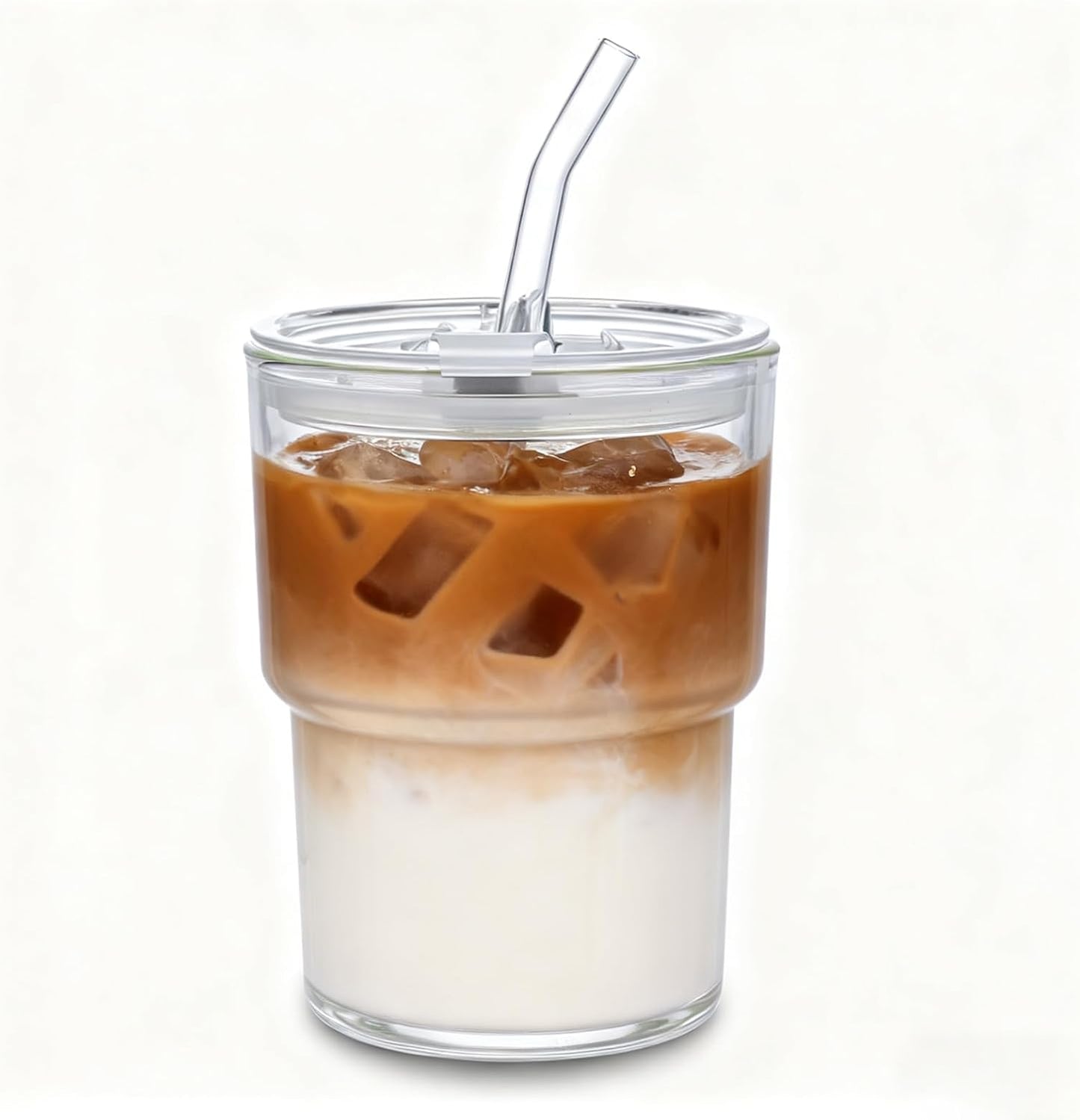 13oz Glass Tumbler with Straw and Lid Sealed, Carry On Reusable Iced Coffee Cups,Thick Wall Glass Coffee Drinking Glassware Cups