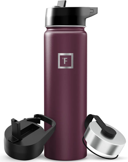 IRON °FLASK Camping & Hiking Hydration Flask with Straw, Wide Mouth Insulated Stainless Steel Sports Water Bottle - 22 oz Aurora