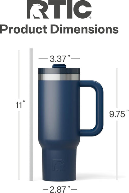 RTIC 30 oz Road Trip Tumbler Double-Walled Ceramic Lined InsulatedStainless Steel Portable Travel Coffee Mug Cup with Lid, Handle and Straw, Periwinkle Bouquet
