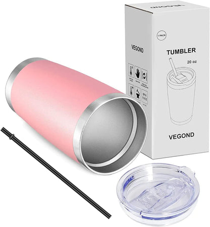 VEGOND 20oz Tumbler with Lid and Straw Stainless Steel Tumbler Cup Bulk Vacuum Insulated Double Wall Travel Coffee Mug Powder Coated Coffee Cup, Black, 12 Pack