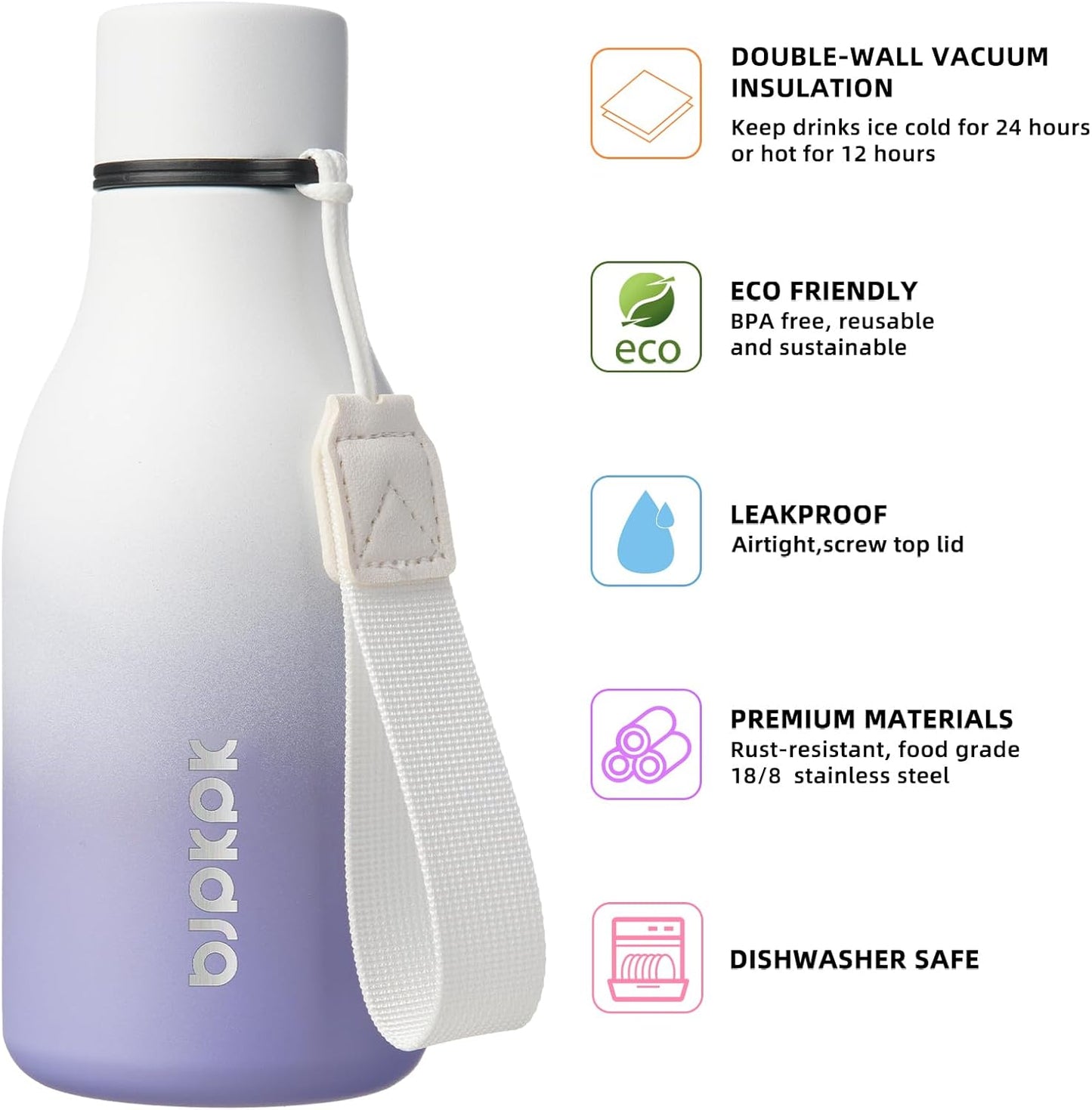 BJPKPK Insulated Water Bottles, 18 oz Stainless Steel Metal Water Bottle with Strap, BPA Free Leak Proof Jugs, Mugs, Flasks, Reusable Thermal Flasks for Sports & Travel, Black - Colors B