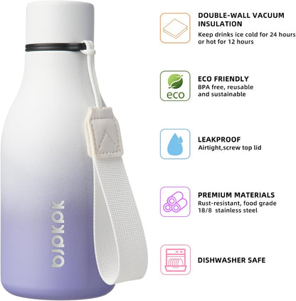 BJPKPK Insulated Water Bottles, 18 oz Stainless Steel Metal Water Bottle with Strap, BPA Free Leak Proof Jugs, Mugs, Flasks, Reusable Thermal Flasks for Sports & Travel, Black - Colors B