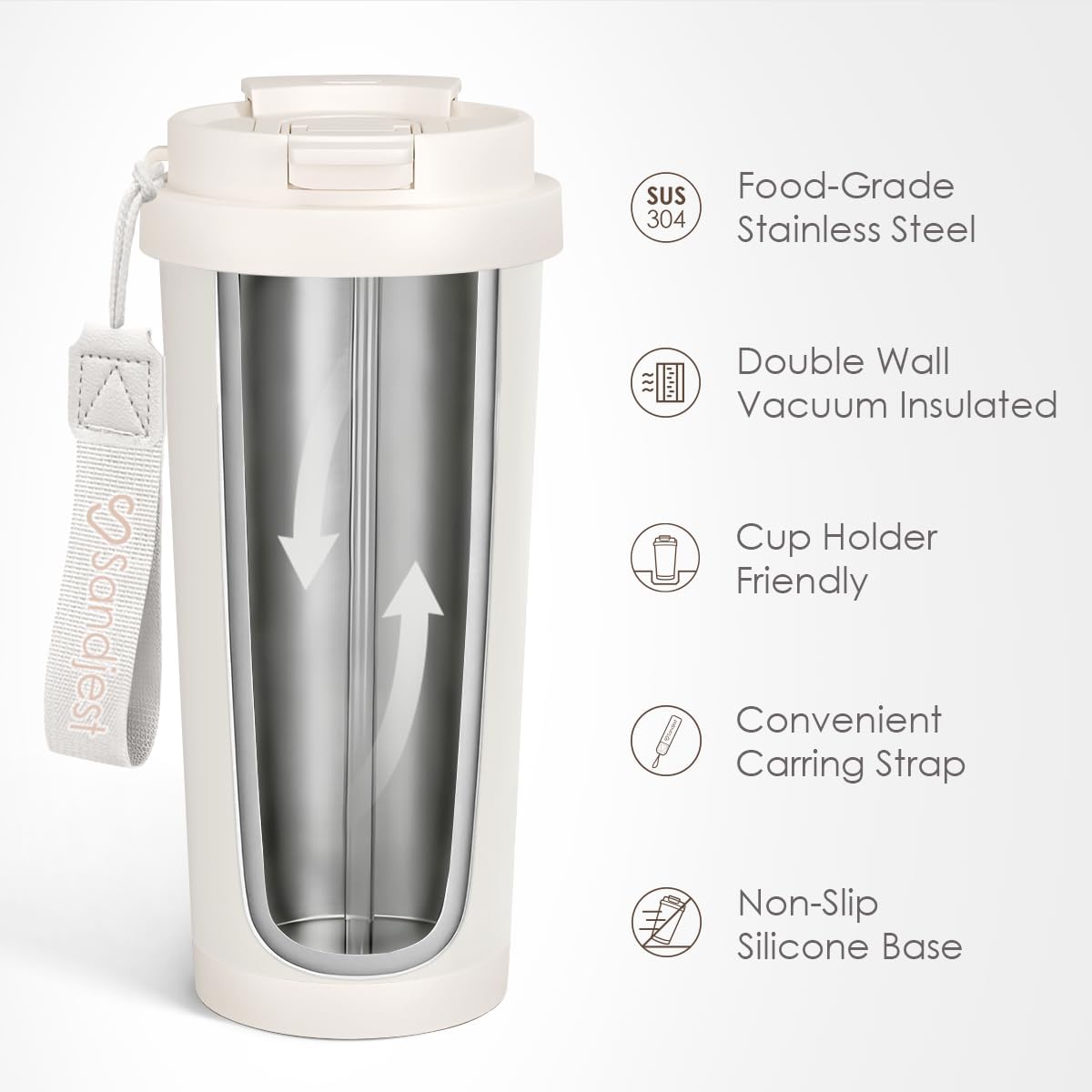 SANDJEST American Flag Tumbler - Stainless Steel 2-in-1 Lid Coffee Tumbler 18 oz, Patriotic Insulated Travel Mug Gift for Men Husband Dad, Birthday Christmas