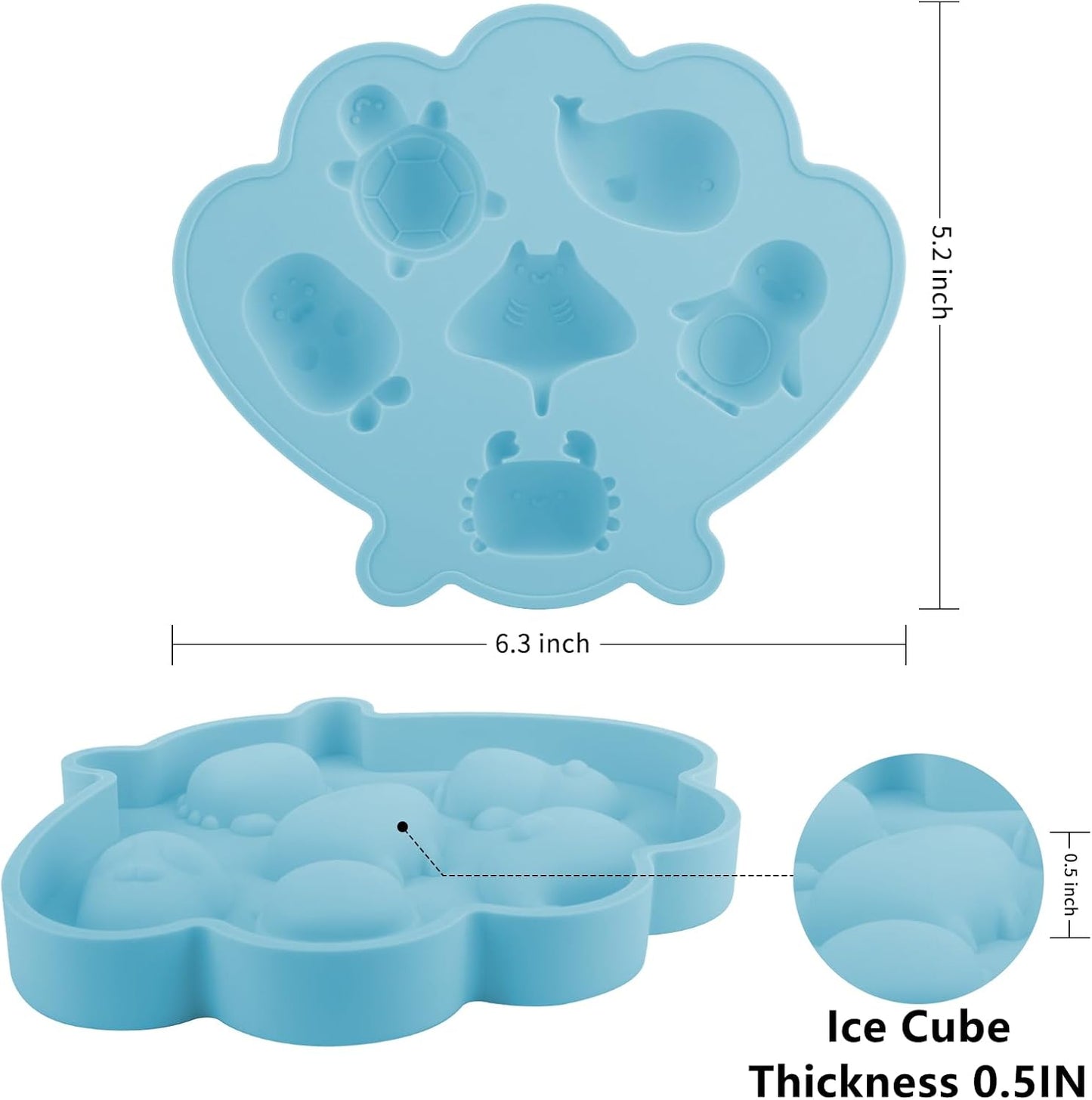 Fu Store Ice Cube Tray Shell Silicone Ice Cube Trays with Cute Marine Life Shapes Cubes Easy to Release Perfect for Freezer Home, Kitchen, Drinks, Cocktail, Coffee, Chocolate Mold (Blue)