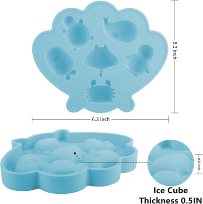 Fu Store Ice Cube Tray Shell Silicone Ice Cube Trays with Cute Marine Life Shapes Cubes Easy to Release Perfect for Freezer Home, Kitchen, Drinks, Cocktail, Coffee, Chocolate Mold (Blue)