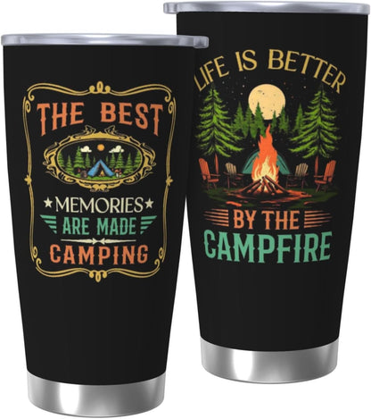 Camping Gifts for Men Women, Best Camp Coffee Mugs, Happy Camper Travel Mug, 20oz Coffee Tumbler, Camping Cup for Women Men