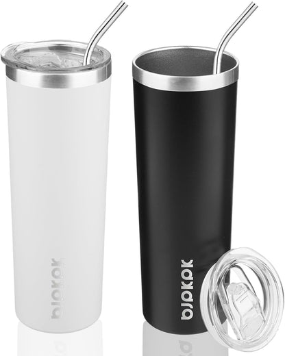 BJPKPK Skinny Tumbler with Lid 20 oz Stainless Steel Vacuum Insulated Double Wall Travel Coffee Water Tumblers Cup,White
