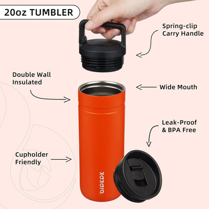 BJPKPK Insulated Water Bottle with 2 Lids,20 oz Double Wall Stainless Steel Vacuum Tumbler Travel Coffee Mug,Wide Mouth Thermal Cup,Haze Blue