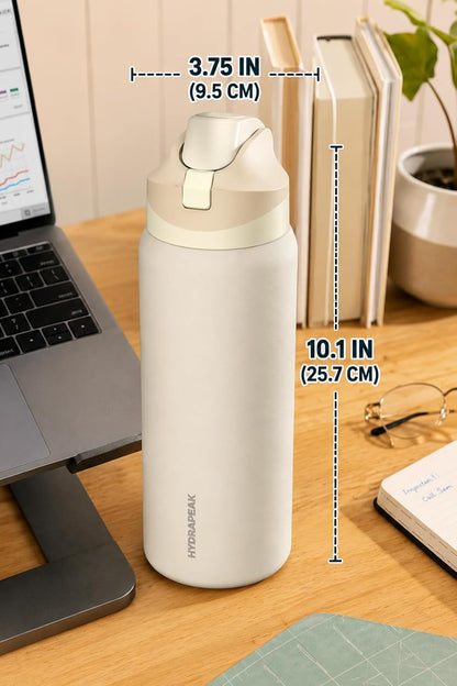 Hydrapeak Oasis 32oz Insulated Water Bottle with Locking Chug Lid & Handle, Leakproof Stainless Steel Travel Tumbler, Great for Gym, Work & Everyday Hydration, Stone 1