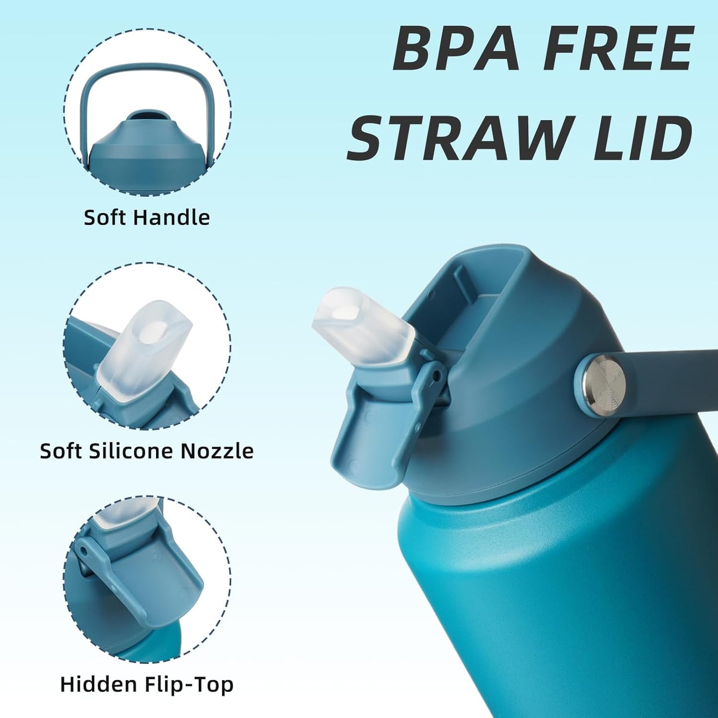 BJPKPK Insulated Water Bottle with Straw Lid, 18oz Thermo Water Bottles with Soft Nozzle, Flex Handle & Non-slip Boot, BPA Free Leak Proof Stainless Steel Metal Thermo, Tumblers, Cups,Sea Salt