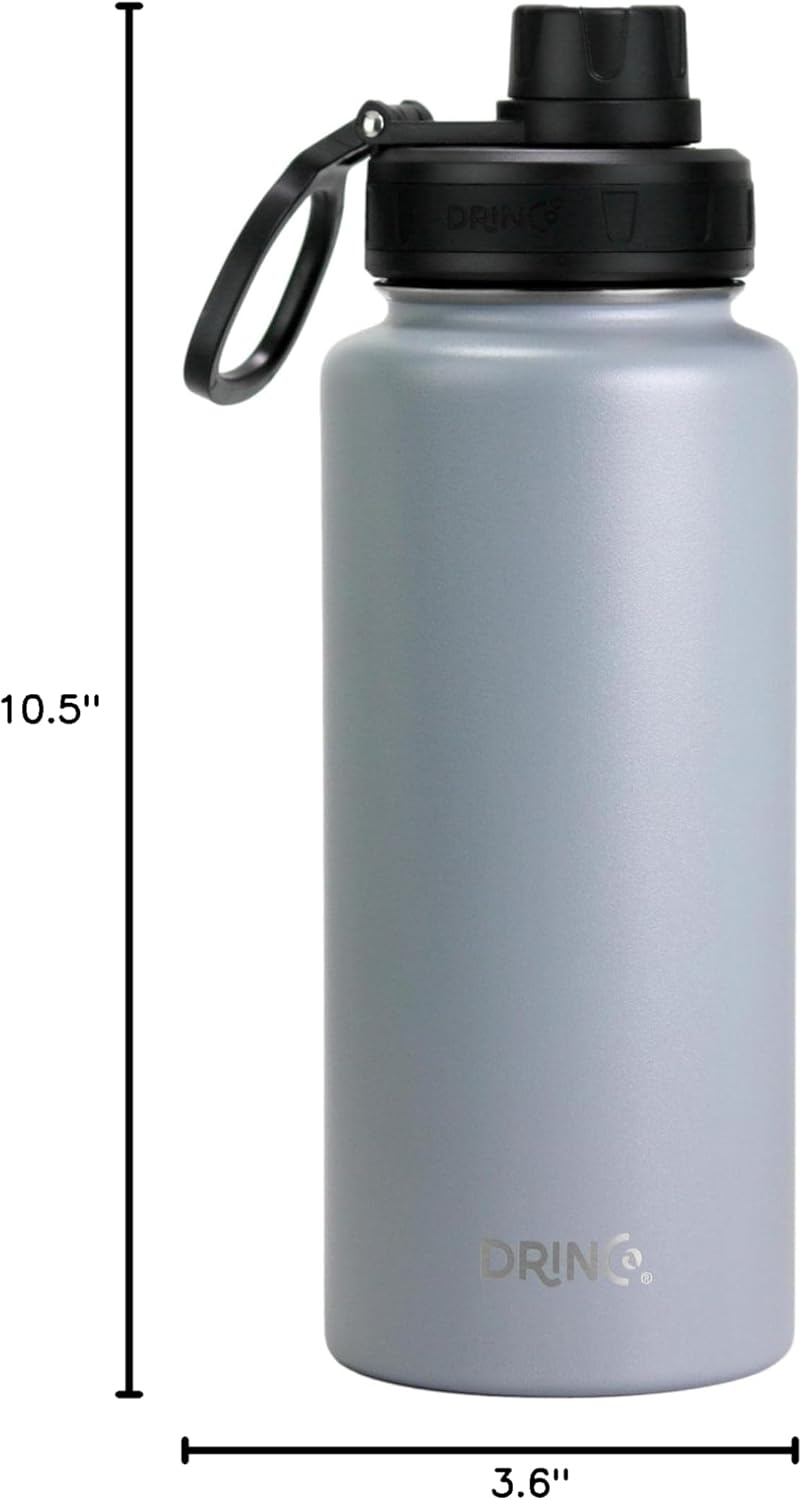 Drinco Stainless Steel Water Bottle Spout Lid Vacuum Insulated Double Wall Water Bottle Wide Mouth (40oz 32oz 22oz 18oz 14oz) Leak Proof Keep Cold Sport Camping Hiking (22 oz, 22oz Black)