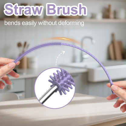 YOTIME Silicone Straw Cleaner Brush, 2 Pcs Reusable Straw Brush(6mm+9mm) for Cleaning Narrow & Wide Straws, Tumblers, Blue