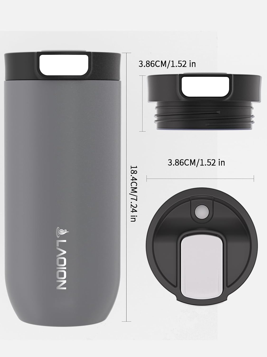 LAOION 17 oz Insulated Coffee Tumbler, Stainless Steel Travel Coffee Mug with Slider Lid, Reusable Iced Coffee Cup for Office, Car, Commute, Gray