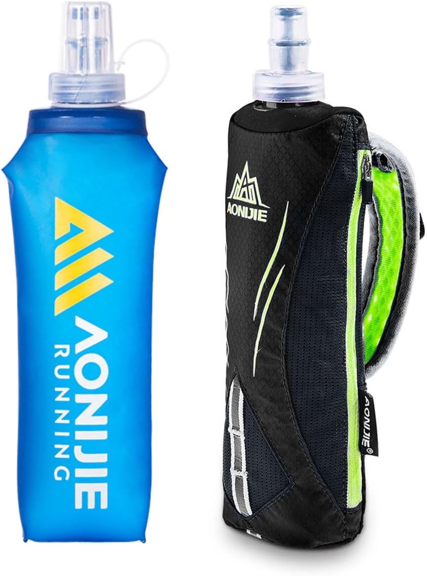 AONIJIE Running Water Bottle Hand Held for Runners, Fit 6.8 Inches Phone, Collapsible 17oz/500ml Soft Flask, Adjustable Strap Handheld for Walking, Hiking