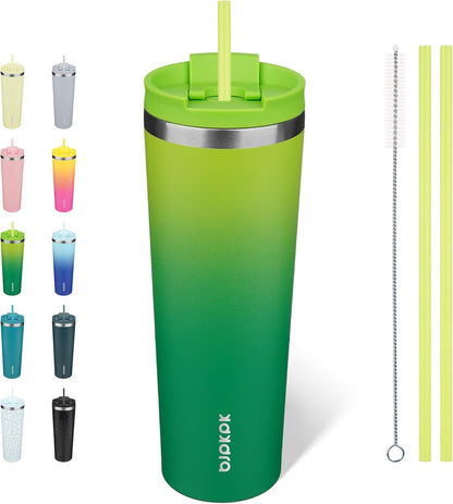 BJPKPK 22oz Insulated Tumbler With lid And Straw Stainless Steel Tumblers Travel Coffee Mug Reusable Thermal Cup,Sky