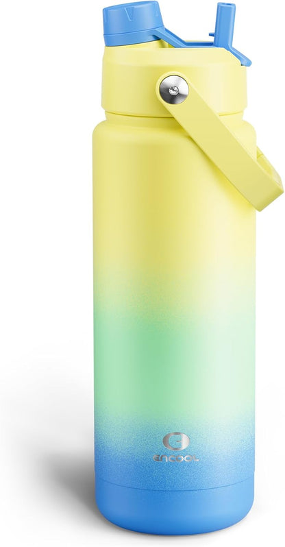 ENCOOL Insulated Water Bottle with Straw Stainless Steel Water Bottle, Leak-Proof, BPA-Free, Double Wall Vacuum Keeps Cold for 24 Hours for Sports, Travel, School (26 oz, Cotton Candy) - Colors B