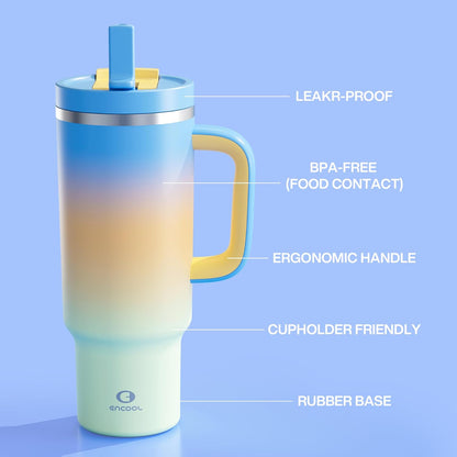 40 oz Tumbler with Handle and Straw: Stainless Steel Insulated Tumbler Keeps Cold for 24 Hours, Leakproof Travel Cup Fits in Cup Holder and BPA-Free, Cotton Candy