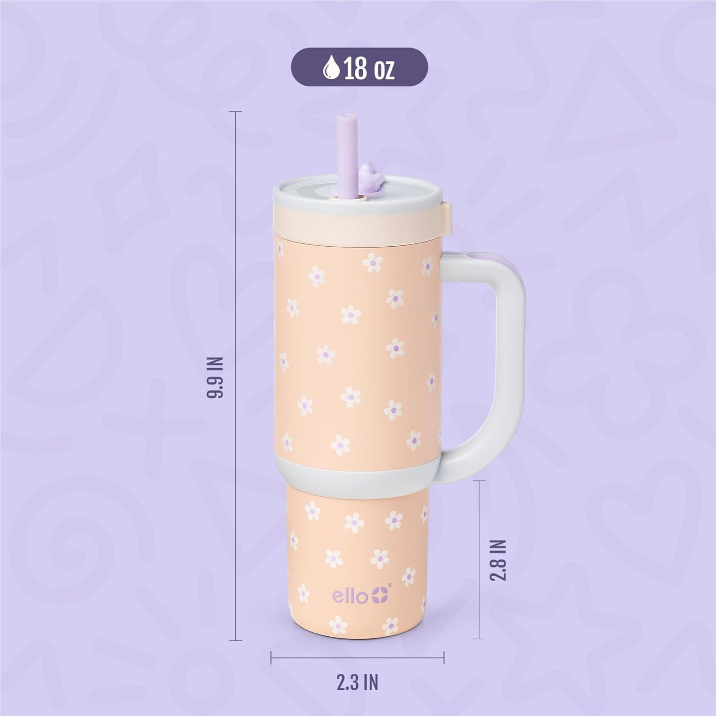 Ello Oasis 18oz Kids Tumbler with Handle & Retracting Straw, 100% Leakproof Reusable Insulated Stainless Steel Cup, Gifts for Teens Girls Boys, Keeps cold for 18 Hours, Cup Holder Friendly, Glacier