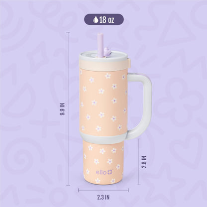 Ello Oasis 18oz Kids Tumbler with Handle & Retracting Straw, 100% Leakproof Reusable Insulated Stainless Steel Cup, Gifts for Teens Girls Boys, Keeps cold for 18 Hours, Cup Holder Friendly, Glacier