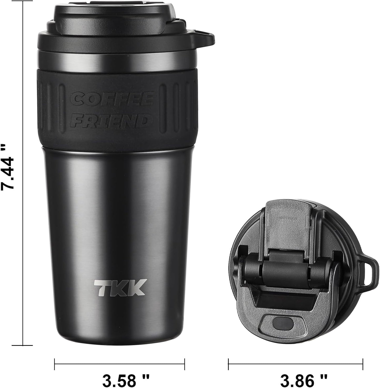 TKK Insulated Coffee Mug with Ceramic Coating, 21oz Iced Coffee Tumbler Cup with Straw Lid Double Wall Vacuum Leak Proof Travel Mug with Strap for Hot and Iced Beverage, Tungsten Steel