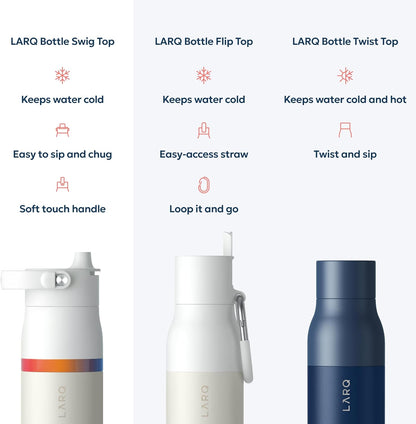 LARQ Swig Top — Insulated Stainless Steel Water Bottle with Straw, Detachable Silicone Handle, Vacuum 24h Cold, BPA-Free Metal Bottle for Gym, Travel, Office, Wide Mouth for Ice — 23 oz, Mojave Dune