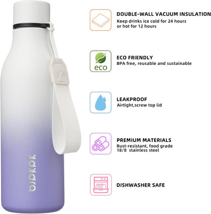 BJPKPK Insulated Water Bottles, 18 oz Stainless Steel Metal Water Bottle with Strap, BPA Free Leak Proof Jugs, Mugs, Flasks, Reusable Thermal Flasks for Sports & Travel, Black - Colors B