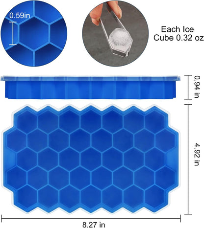 Ice Cube Trays for Freezer with Lid-37 Grid Silicone for Small Ice Cube Molds,Easy-Release Reusable in Organizer Bins or Ice Bucket for Cocktail bar or Iced Coffee Cup