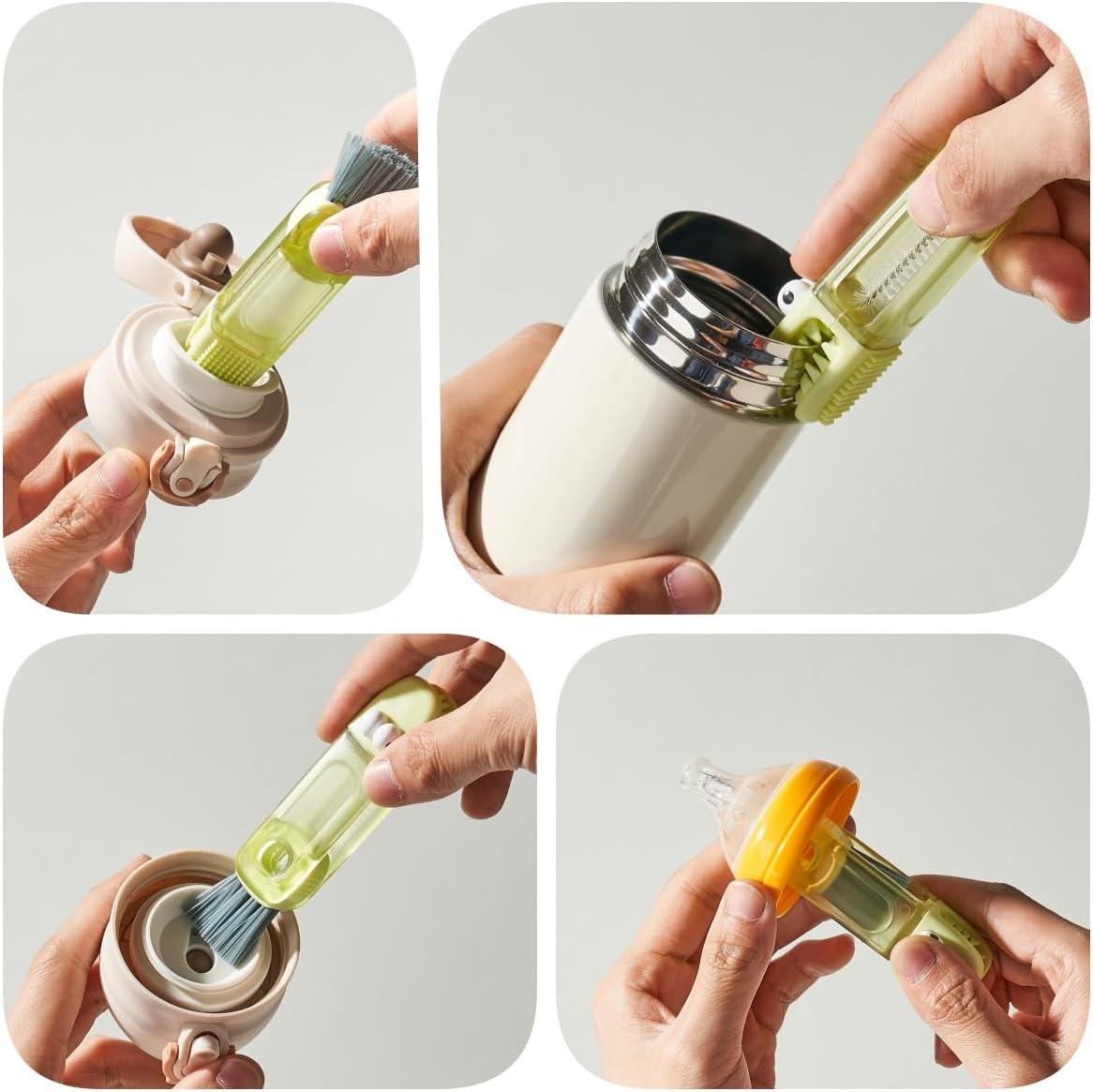 3 in 1 Cup Lid Cleaning Brush, 3 in 1 Multifunctional Cleaning Brush Portable Cup Lid Cleaner for Bottle Gap Tight Spaces Cup, Portable Cup Lid Cleaner with Brush, 3 Pcs