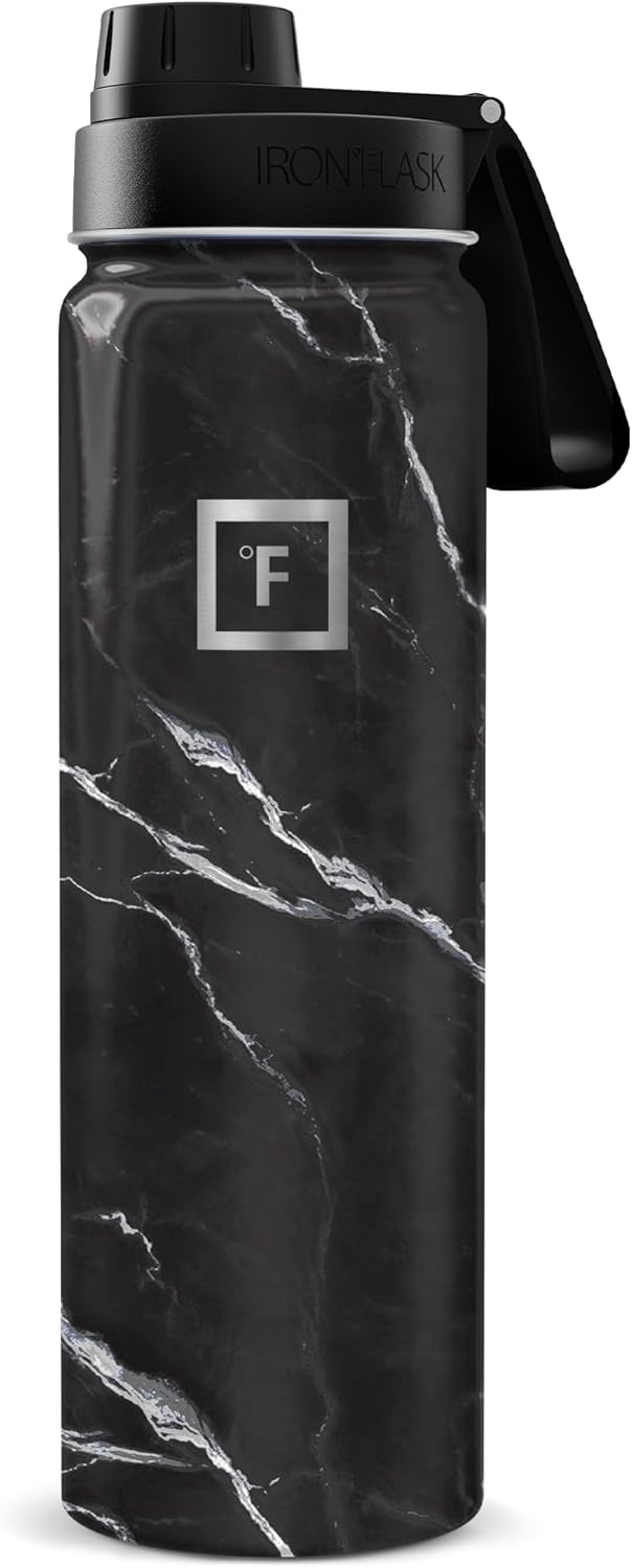 IRON °FLASK Camping & Hiking Hydration Flask with Straw, Wide Mouth Insulated Stainless Steel Sports Water Bottle - 22 oz Aurora