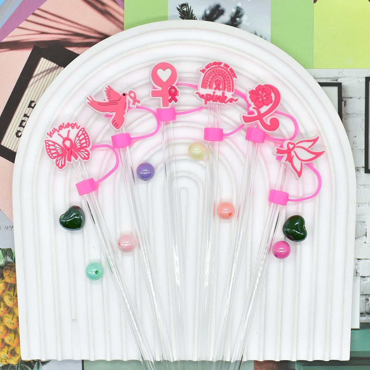 6PCS Pink Black Girl Straw Covers for Stanley Cup，Cute Silicone Straw Topper for 10mm Drinking Straw Tip Covers Stanley Cup Accessories