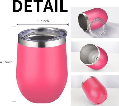 12oz/4 Pack Wine Tumbler Glasses with Lid Stemless Double Wall Vacuum Stainless Steel Travel Tumbler Keeping Cold & Hot for Wine,Coffee,Cocktails,Drinks-Family and Gifts (Multi color-dark)
